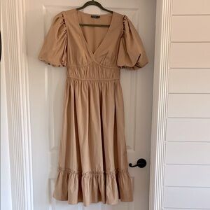Vineyard Vines Tan Midi Dress with Puff Sleeves
